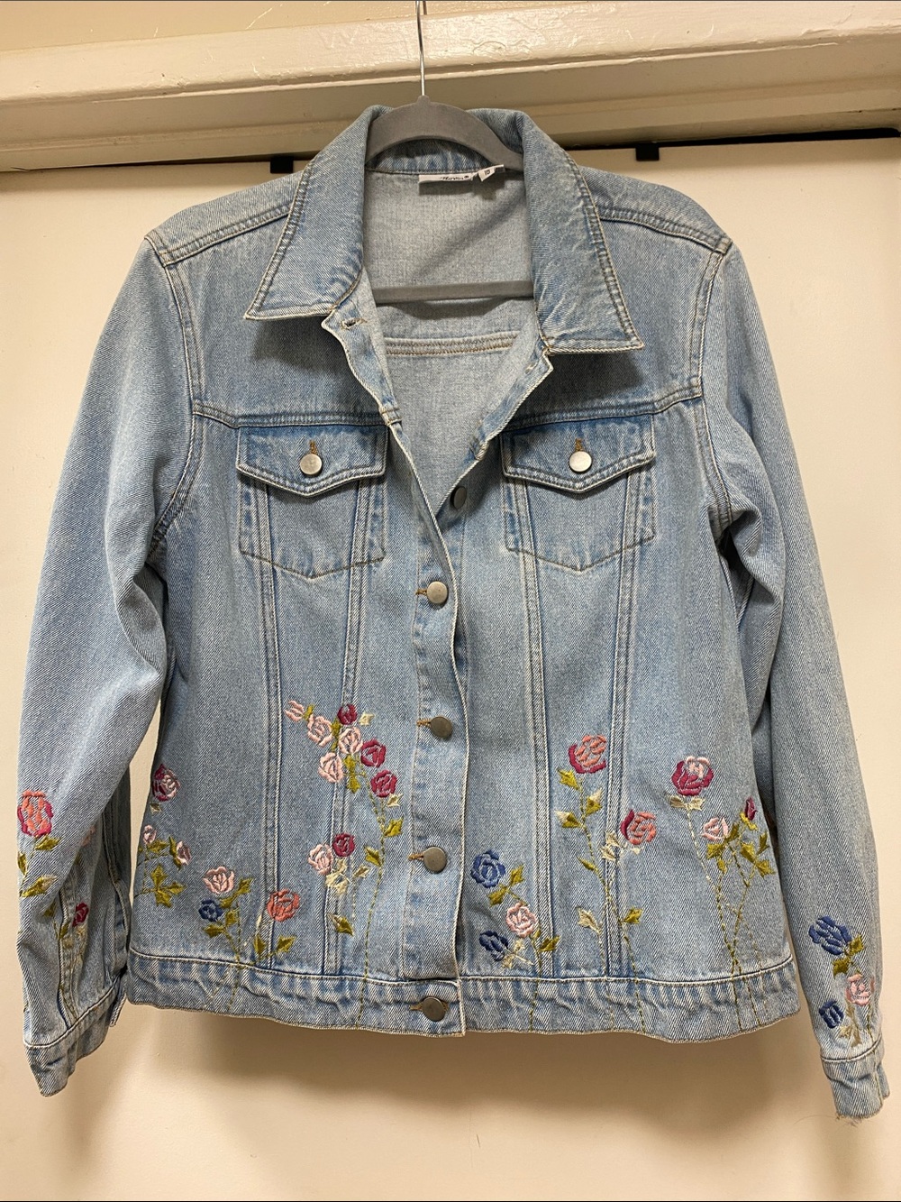 Newport News Light Blue Denim Jacket with Floral Embroidery